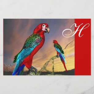 PAPETERIE PERROQUETS HYPER / ARA ROUGE MONOGRAMME