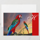 PAPETERIE PERROQUETS HYPER / ARA ROUGE  MONOGRAMME (Devant / Derrière)