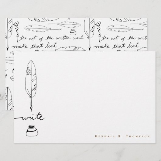 Papeterie Personalized Feather Quill ink Handwritten Write (Devant / Derrière)