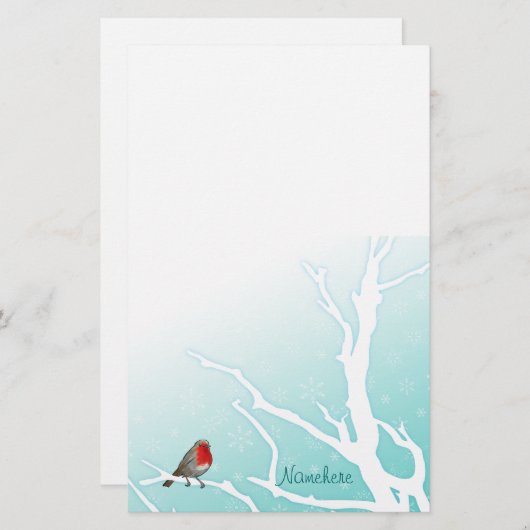 Papeterie Personnalisable : Robin dans un arbre (Devant / Derrière)