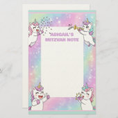 Papeterie Personnalisé Mitzvah Note Rose mignon Unicorne (Devant / Derrière)