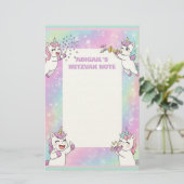 Papeterie Personnalisé Mitzvah Note Rose mignon Unicorne (Debout devant)