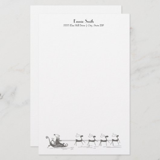 Papeterie Personnalisé Simple Blanc Noël Père Noël Sleigh (Devant / Derrière)