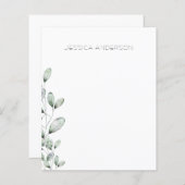 Papeterie personnalisée avec eucalyptus et nom per (Devant / Derrière)