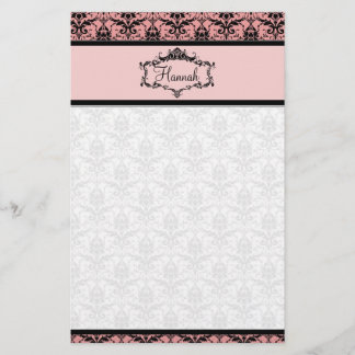 Papeterie personnalisée de damassé - rose et noir