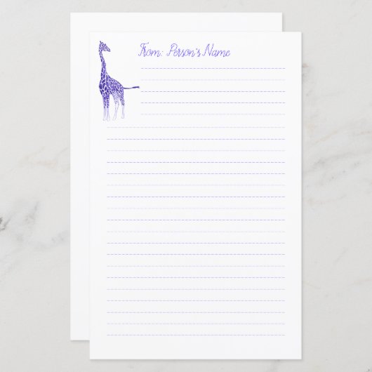 Papeterie personnalisée en girafe violet (Devant / Derrière)