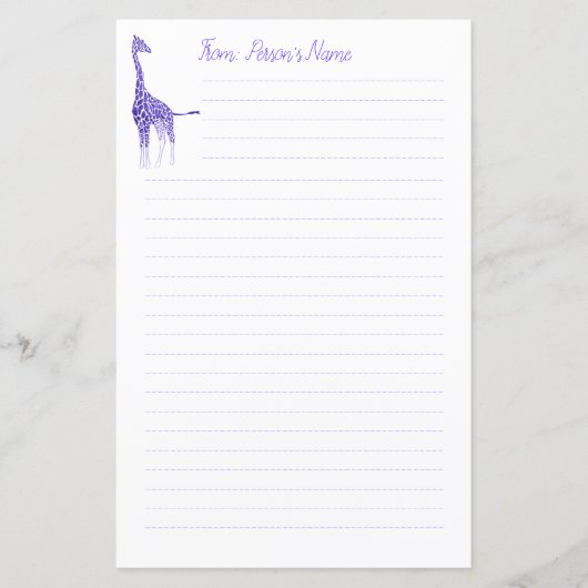 Papeterie personnalisée en girafe violet (Devant)