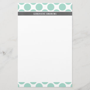 Papeterie PERSONNEL CUSTOM mignon grand pois vert menthe