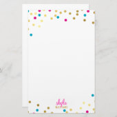 Papeterie PERSONNEL mignon confetti doré rose bleu rose (Devant / Derrière)