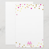 Papeterie PERSONNEL mignon or glamour joli confetti rose (Devant / Derrière)