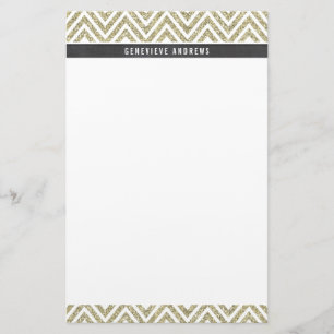 Papeterie PERSONNEL motif chevron gris or parties scintillan