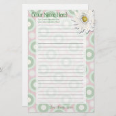 Papeterie personnelle de marguerite rose et verte (Devant / Derrière)