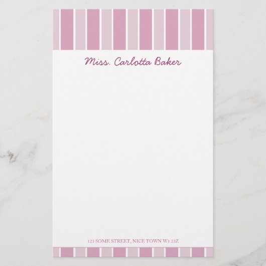 Papeterie personnelle de rayure rose de sucrerie (Devant)