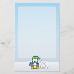 Papeterie Petit pingouin assis avec des boules de neige