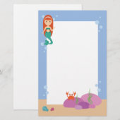 Papeterie Petite fille princesse de sirène nageant dans l'oc (Devant / Derrière)