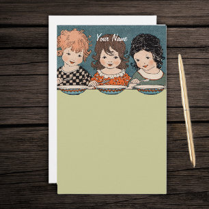 Papeterie Petites Filles vintages Mangeant Soupe Trois Soeur