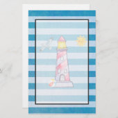 Papeterie Phare d'aquarelle rouge à rayures bleues (Devant / Derrière)