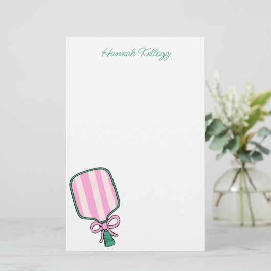 Papeterie Pickleball rose et jaune Preppy Personnalisé (Debout devant)