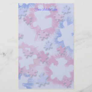 Papeterie Pièces de puzzle bleu rose brossé brut Personnalis