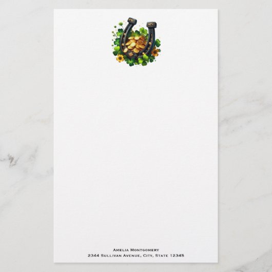 Papeterie Pièces en or Lucky Horseshoe et Clover (Devant)