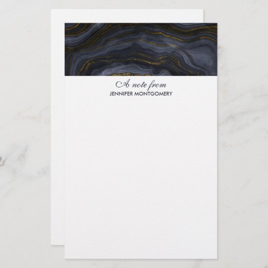 Papeterie Pierre d'Agate Noir & Or moderne Abstrait (Devant / Derrière)