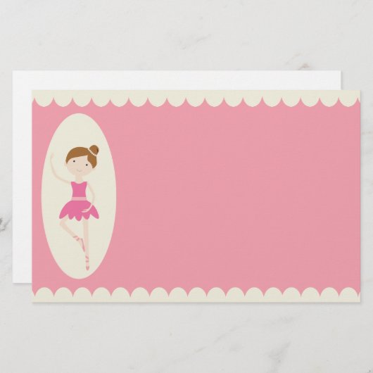 Papeterie Pink Ballerina 1 Papier à lettres (Devant / Derrière)