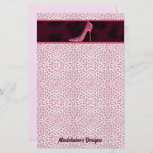 Papeterie Pink Cheetah Imprimer avec nom et pompe (Devant / Derrière)
