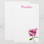 Papeterie Pink pavot aquarelle de fleurs art (Devant / Derrière)
