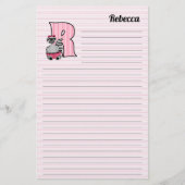 Papeterie Pink Raccoon Mongram Lettre R avec nom Linked (Devant)