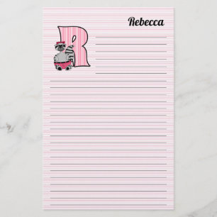 Papeterie Pink Raccoon Mongram Lettre R avec nom Linked