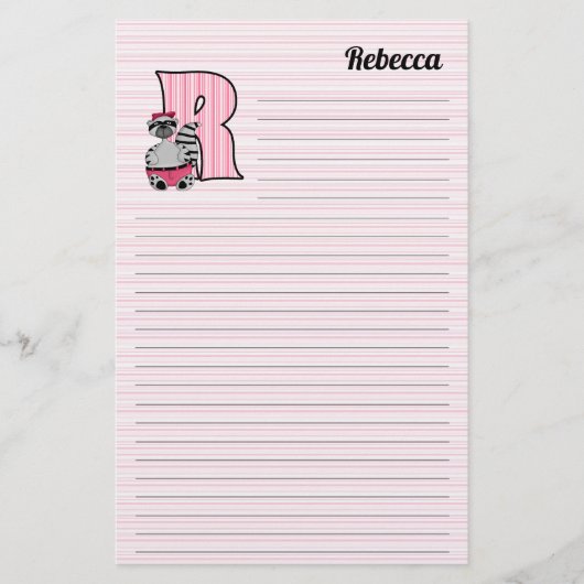 Papeterie Pink Raccoon Mongram Lettre R avec nom Linked (Devant)