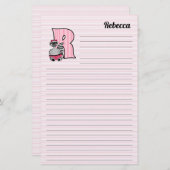 Papeterie Pink Raccoon Mongram Lettre R avec nom Linked (Devant / Derrière)
