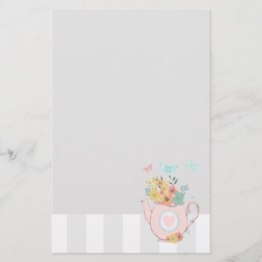 Papeterie Pink Teapot with Flowers & Butterflies (Devant)