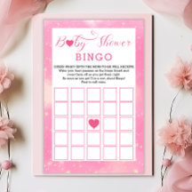 Pink Watercolor Heart Baby shower BINGO Jeu