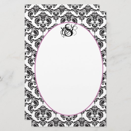 Papeterie Plum Ruban Noir Damas Monogramme Papier Recyclé (Devant / Derrière)