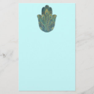 Papeterie Plume de Paon Hamsa Judaica Bohème