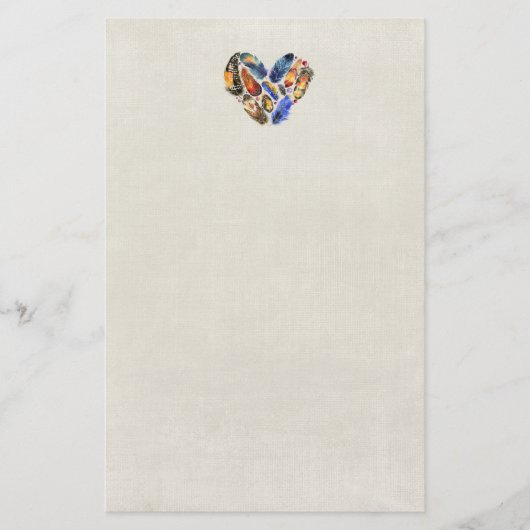 Papeterie Plumes en forme de coeur Aquarelle Design (Devant)