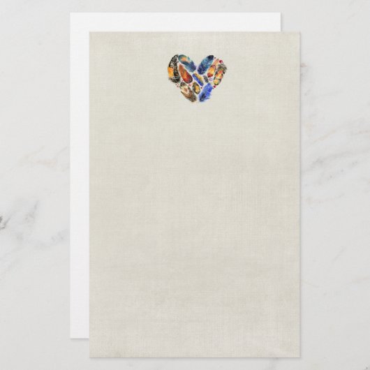 Papeterie Plumes en forme de coeur Aquarelle Design (Devant / Derrière)