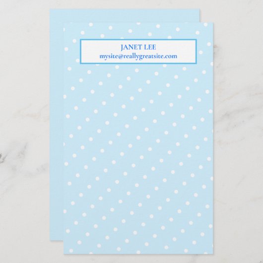 Papeterie Points Blancs Sur Papier Bleu Personnalisé (Devant / Derrière)