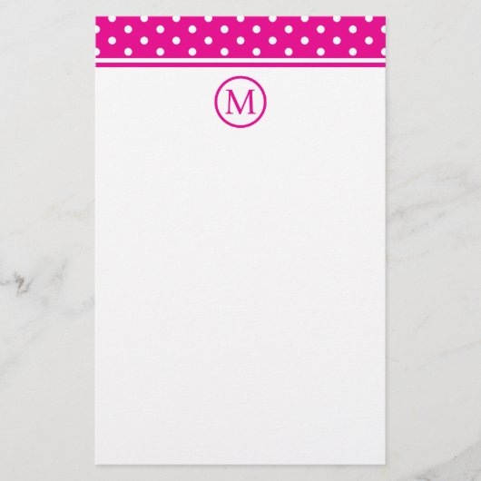 Papeterie Pois blancs preppy sur Monogramme rose vif (Devant)