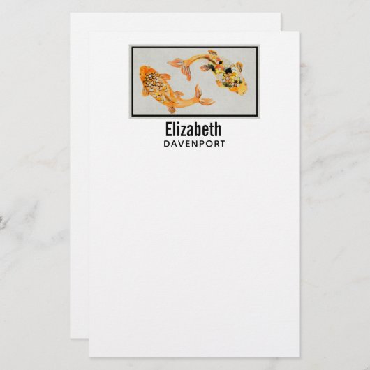 Papeterie Poisson Koi Or élégant (Devant / Derrière)
