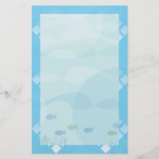 Papeterie poissons et eau, bleu (Devant)