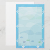 Papeterie poissons et eau, bleu (Devant / Derrière)