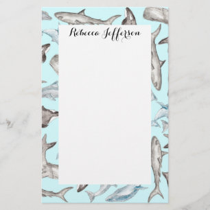 Papeterie Poissons océaniques d'aquarelle dans le gris blanc