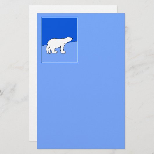 Papeterie Polar Bear Mom and Cub Peinture - Wildlife Art (Devant / Derrière)