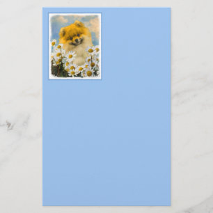Papeterie Poméranien dans Daisies Peinture - Art Chien origi