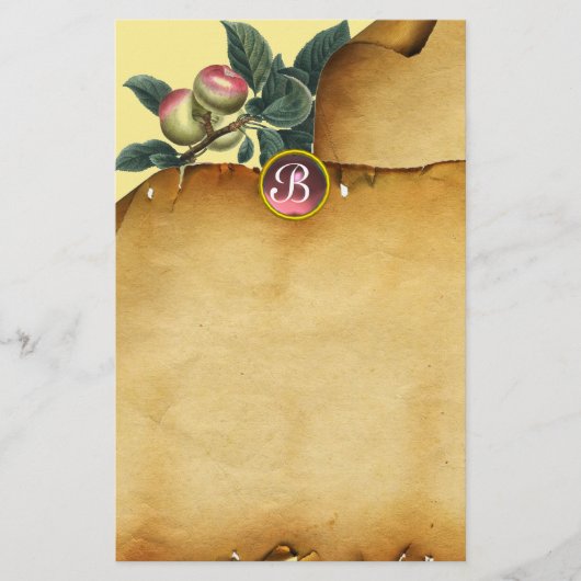 Papeterie POMME BRANCHE, Parchemin rose Gemstone Monogramme (Devant)