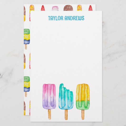 Papeterie Popsicles d'aquarelle (Devant / Derrière)