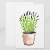 Papeterie Pot herbacée lavande plante aquarelle florale viol (Devant / Derrière)