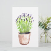 Papeterie Pot herbacée lavande plante aquarelle florale viol (Debout devant)